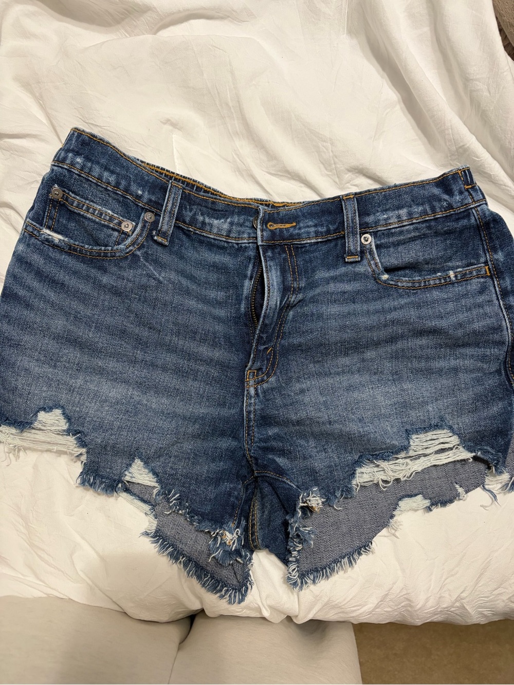 aerie Distressed Dark Blue Denim Jean Shorts